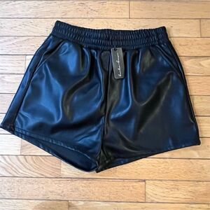 Women's Black Faux Leather Biker Shorts Size S Casual Elastic Waistband